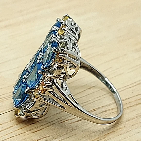 Natural Oval Swiss Blue Topaz 6x4mm Sapphire 925 Sterling Silver Ring Sz 7 - Picture 7 of 13